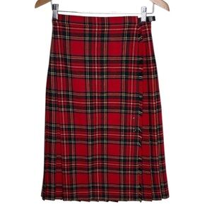 Vintage Pitlochry Bright Red Plaid Tartan New Wool Midi Skirt Women Size 12